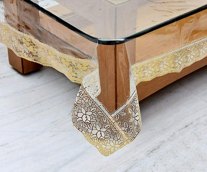 Bigger Fish Clear Vinyl Tablecloth 40x60 Inch Waterproof/Oil-Proof Plastic Transparent 2-4 Seater Golden Lace Center Table Cover
