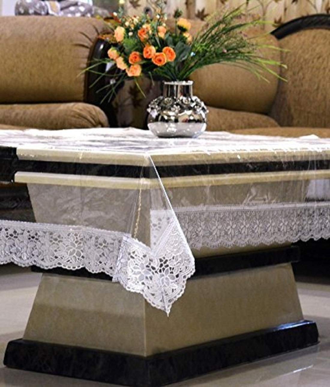 Bigger Fish Clear Vinyl Tablecloth 40x60 Inch Waterproof/Oil-Proof Plastic Transparent 2-4 Seater Center Table Cover