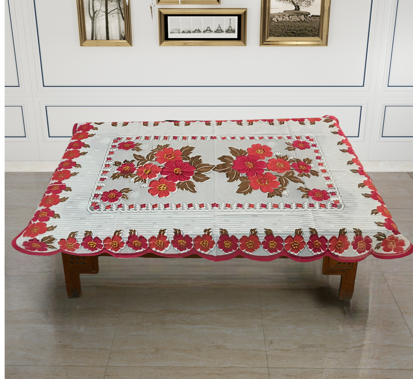 Bigger Fish Poly cotton 40x60 Inch Pink 4 Seater Center Table Cover - Premium Quality & Style