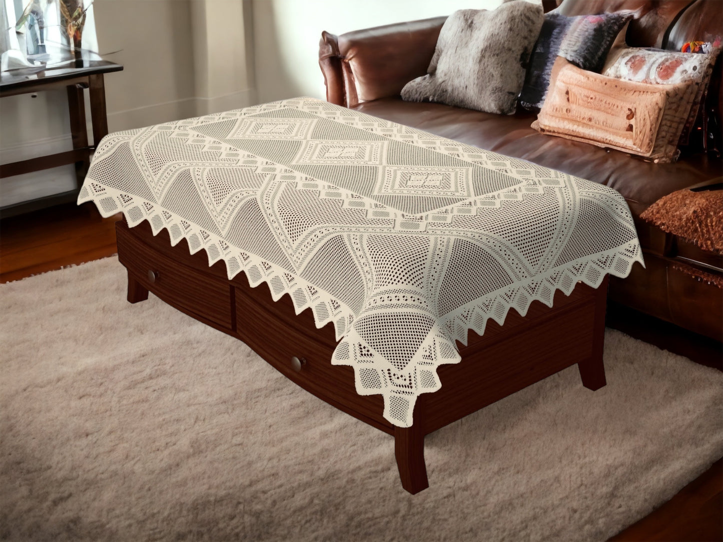 Bigger Fish Poly cotton 40x60 Inch Cream 4 Seater Center Table Cover - Premium Quality & Style