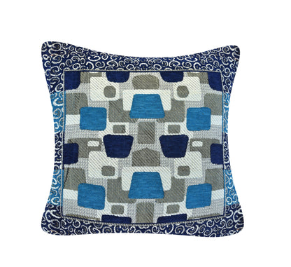 Bigger Fish Set of 5 Embroidery Chenille Cushion Covers - Blue (16x16 Inches)