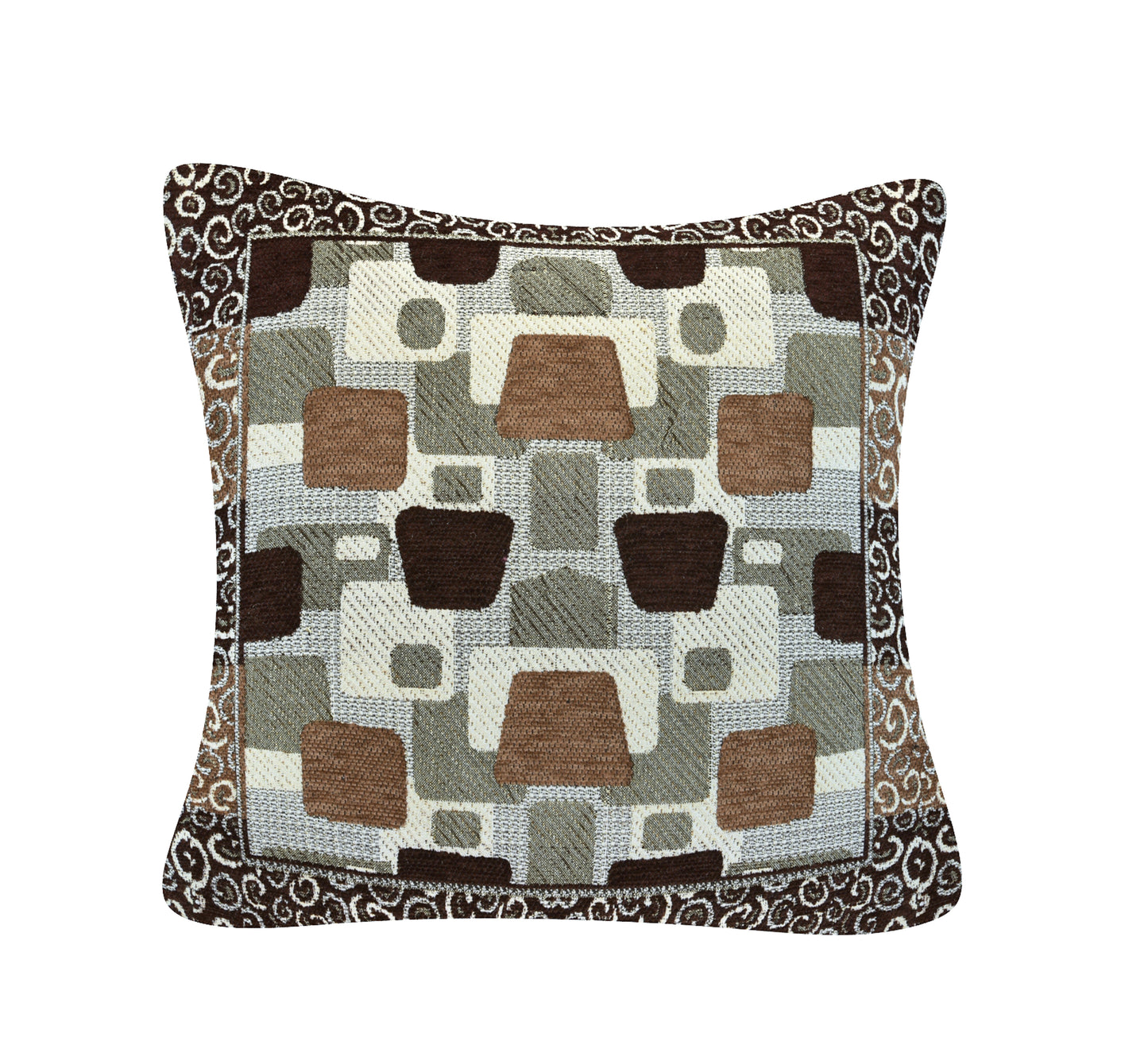 Bigger Fish Set of 5 Embroidery Chenille Cushion Covers - Brown (16x16 Inches)