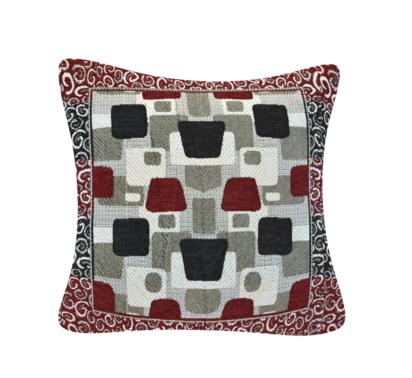 Bigger Fish Set of 5 Embroidery Chenille Cushion Covers - Maroon (16x16 Inches)