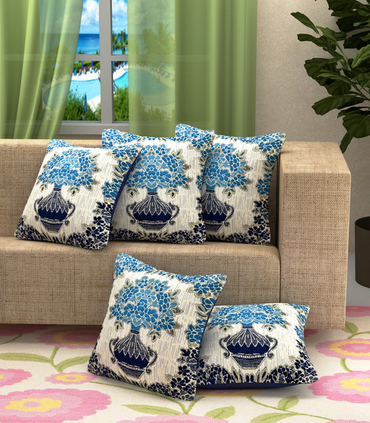 Bigger Fish Set of 5  Chenille Cushion Covers - Blue (16x16 Inches)