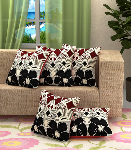 Bigger Fish Set of 5 Chenille Cushion Covers - Maroon (16x16 Inches)