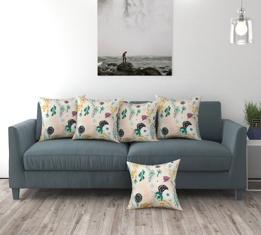 Bigger Fish Set of 5 Printed Velvet Cushion Covers - Peach (16x16 Inches)