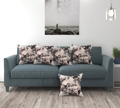 Bigger Fish Set of 5 Printed Velvet Cushion Covers - Grey:Black (16x16 Inches)