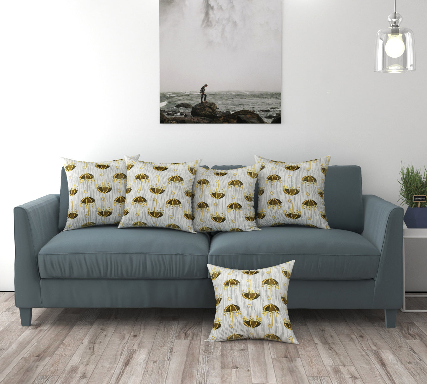 Bigger Fish Set of 5 Printed Velvet Cushion Covers - Green (16x16 Inches)