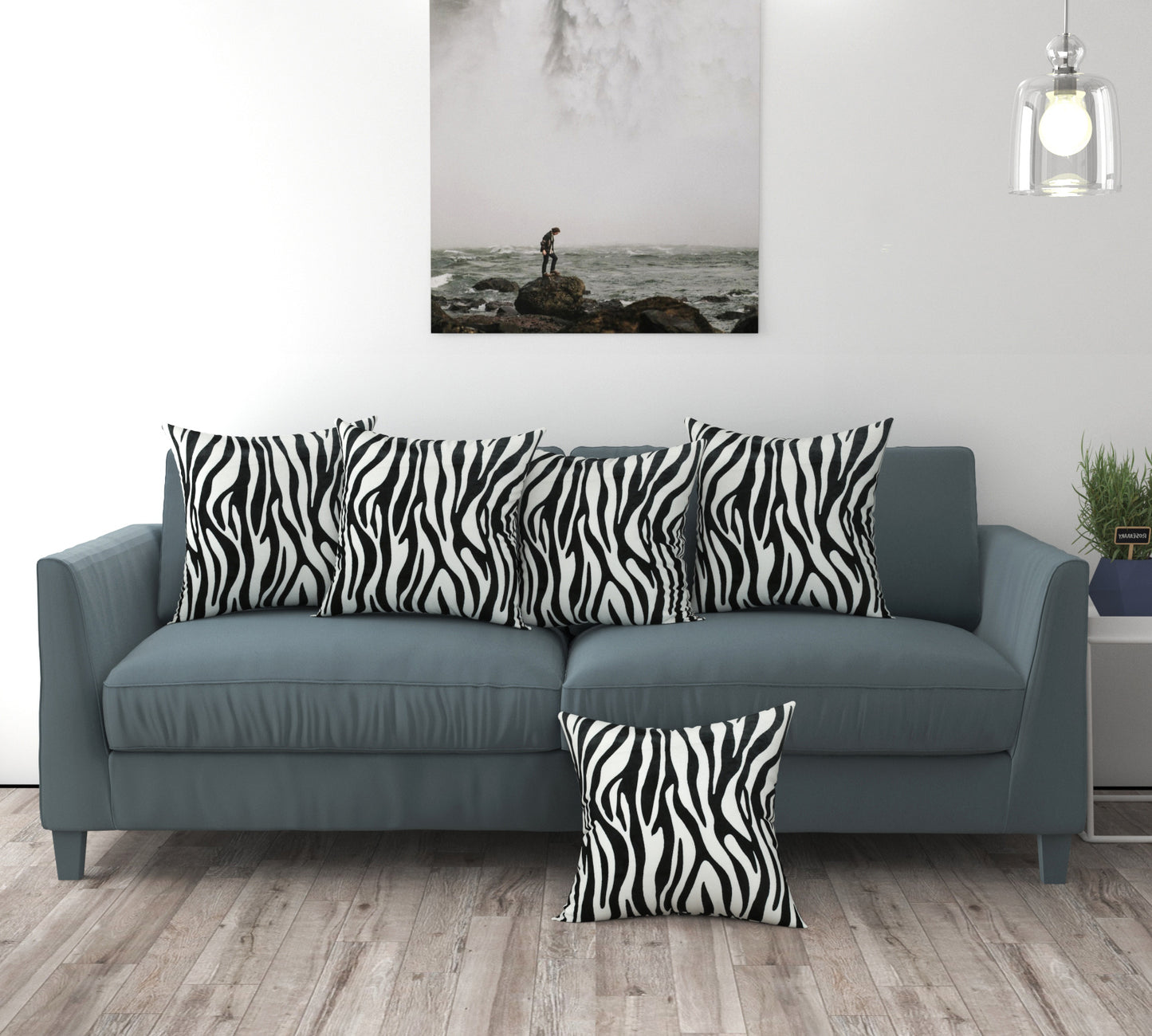 Bigger Fish Set of 5 Printed Velvet Cushion Covers - Black (16x16 Inches)