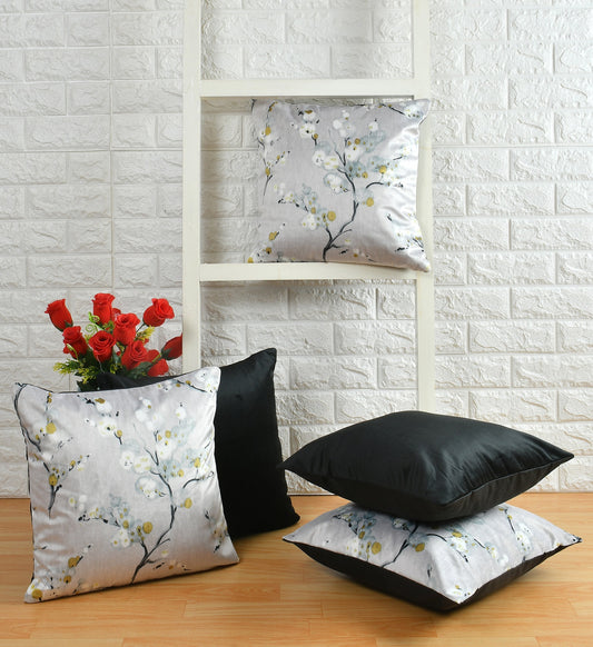 Bigger Fish Set of 5 Printed Velvet  Cushion Covers - Grey (16x16 Inches)