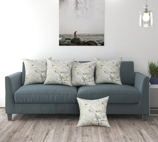 Bigger Fish Set of 5 Printed Velvet Cushion Covers - Grey (16x16 Inches)