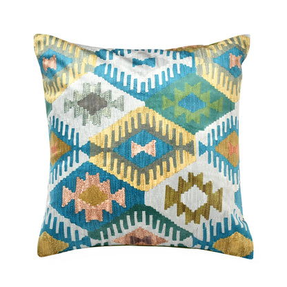 Bigger Fish Set of 5 Printed Velvet Cushion Covers - Blue (16x16 Inches)