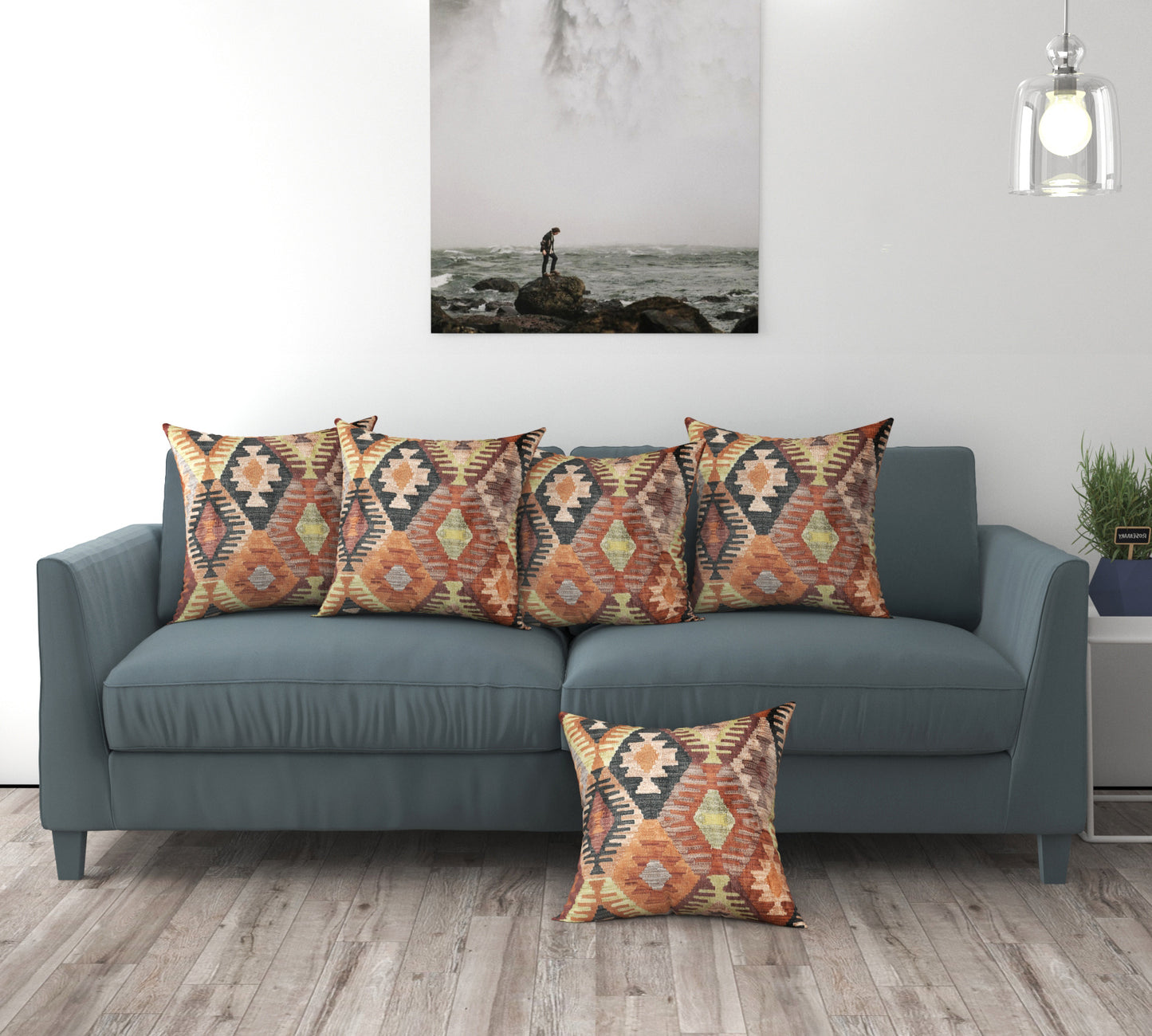 Bigger Fish Set of 5 Printed Velvet Cushion Covers - Brown (16x16 Inches)