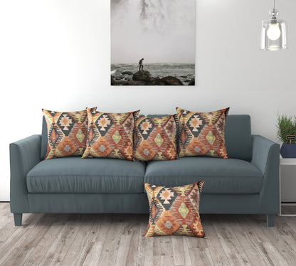 Bigger Fish Set of 5 Printed Velvet Cushion Covers - Brown (16x16 Inches)
