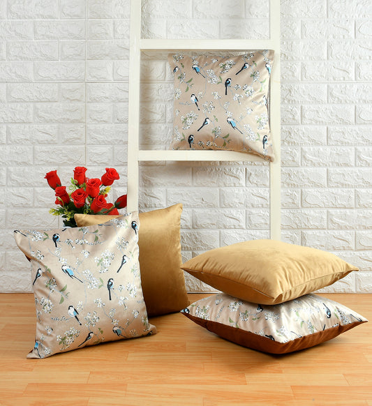 Bigger Fish Set of 5 Printed Velvet  Cushion Covers - Brown (16x16 Inches)