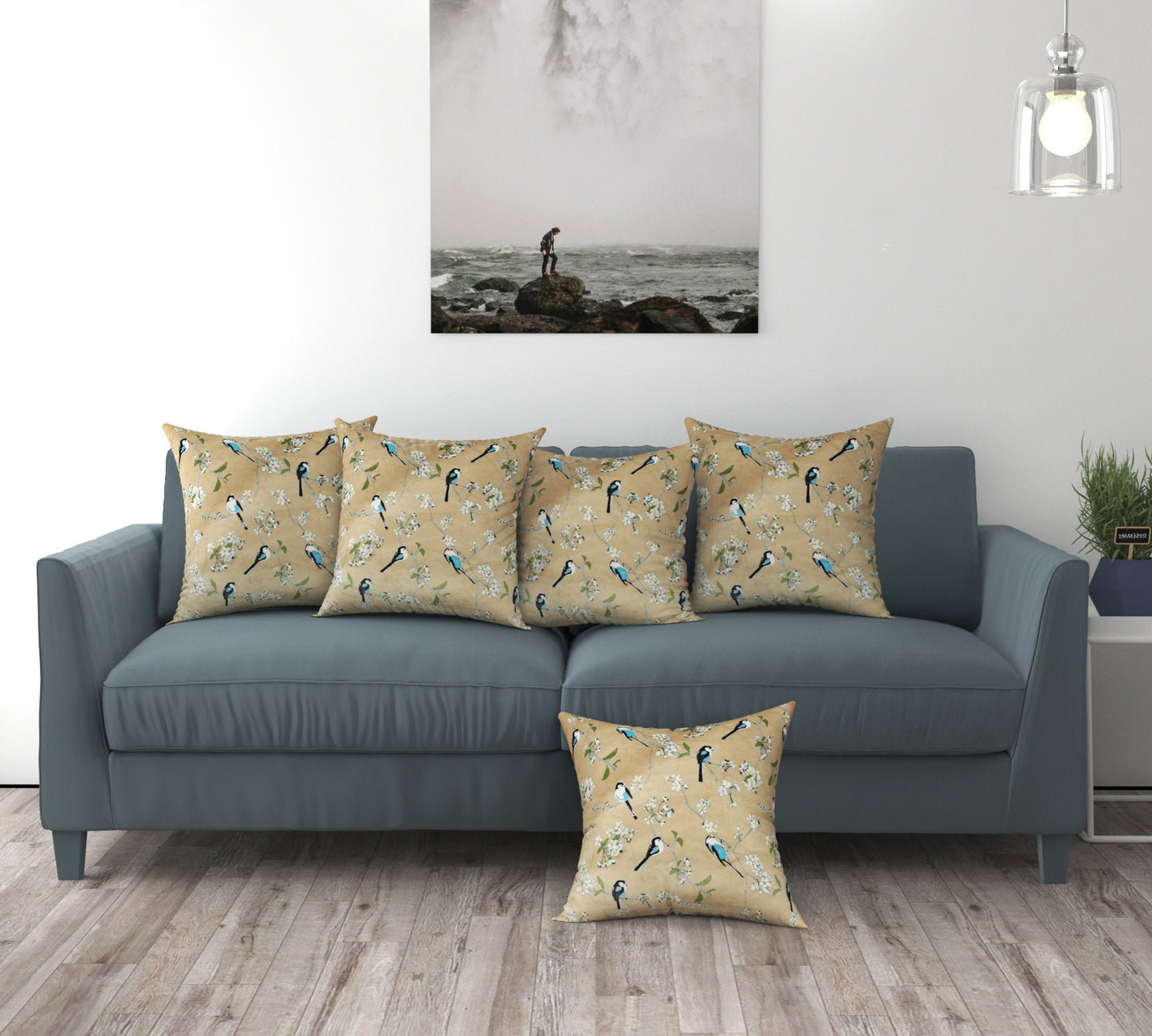 Bigger Fish Set of 5 Printed  Velvet Cushion Covers - Brown (16x16 Inches)