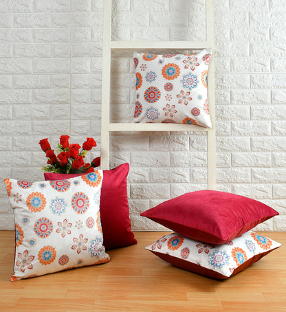 Bigger Fish Set of 5 Printed  Velvet Cushion Covers - Orange (16x16 Inches)