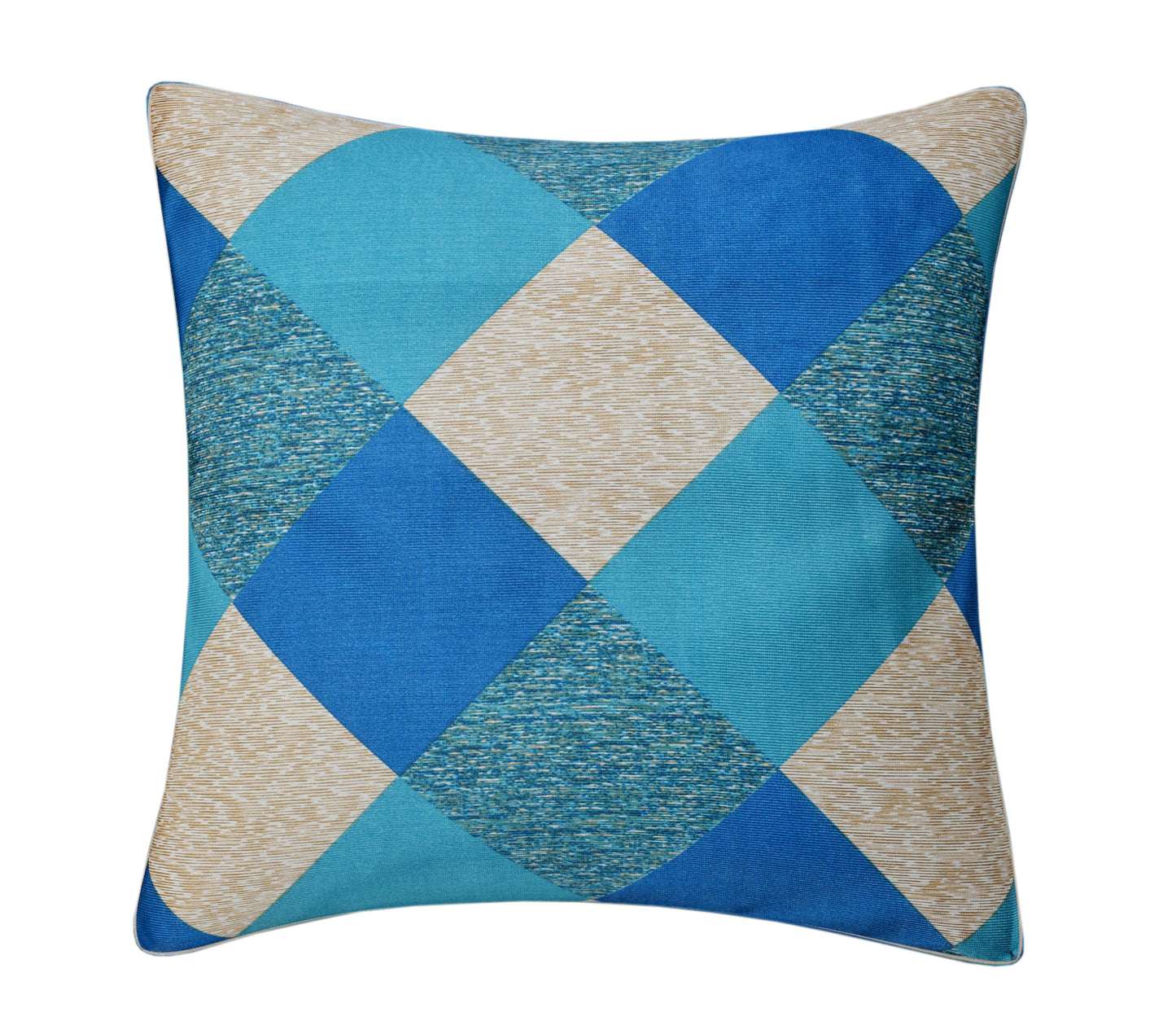 Bigger Fish Set of 5 Digital Print Polycotton Cushion Covers - Blue & Cream (16x16 Inches)