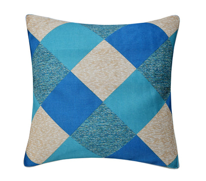 Bigger Fish Set of 5 Digital Print Polycotton Cushion Covers - Blue & Cream (16x16 Inches)