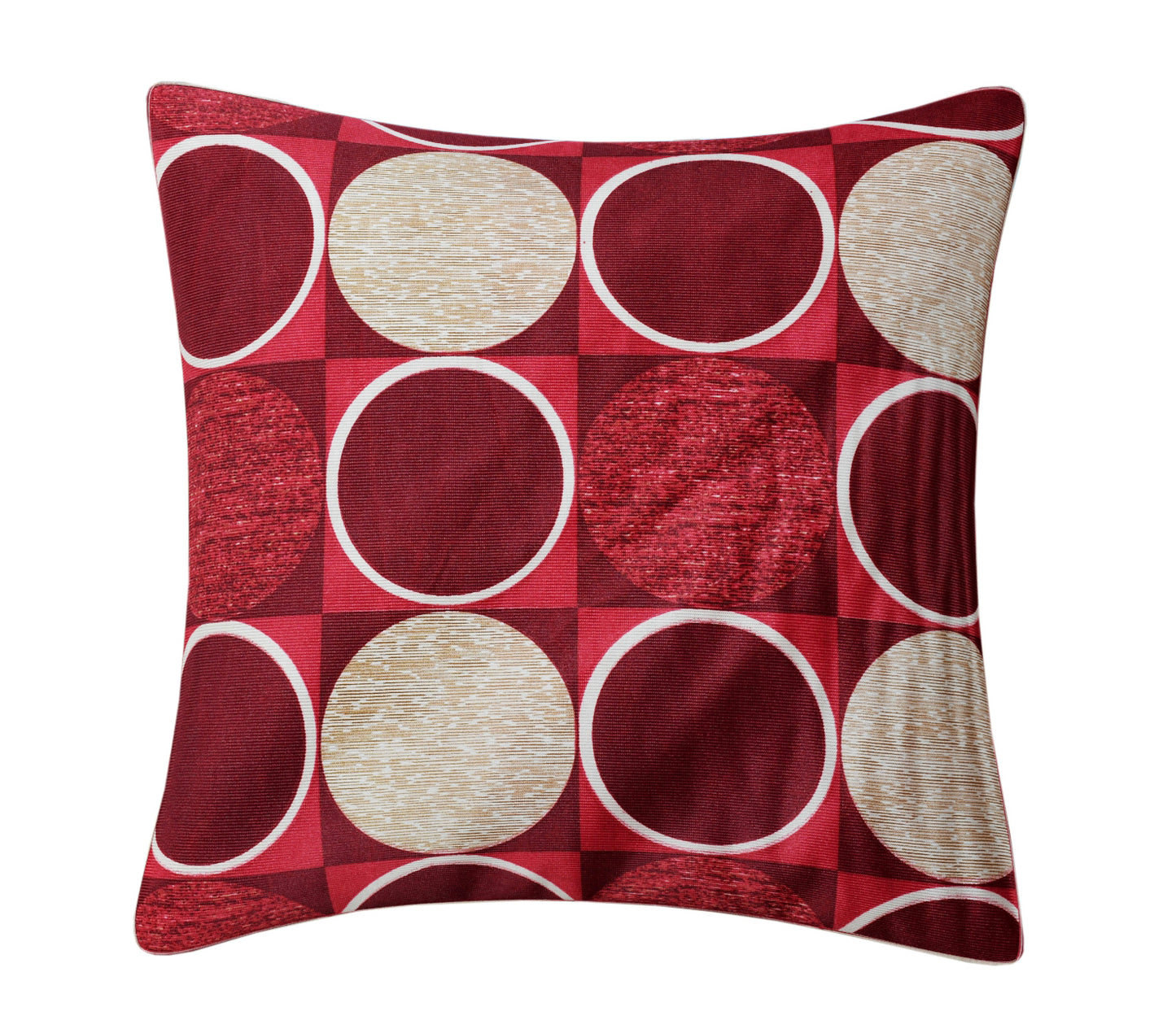 Bigger Fish Set of 5 Digital Print Polycotton Cushion Covers - Maroon & Cream (16x16 Inches)