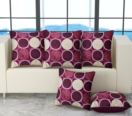 Bigger Fish Set of 5 Digital Print Polycotton Cushion Covers - Wine (16x16 Inches)