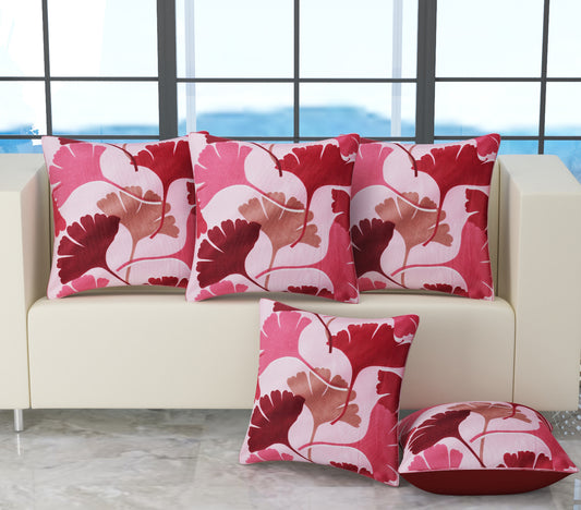 Bigger Fish Set of 5 Digital Print Polycotton Cushion Covers - Maroon (16x16 Inches)