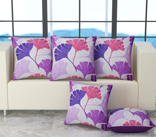 Bigger Fish Set of 5 Digital Print Polycotton Cushion Covers - Purple (16x16 Inches)