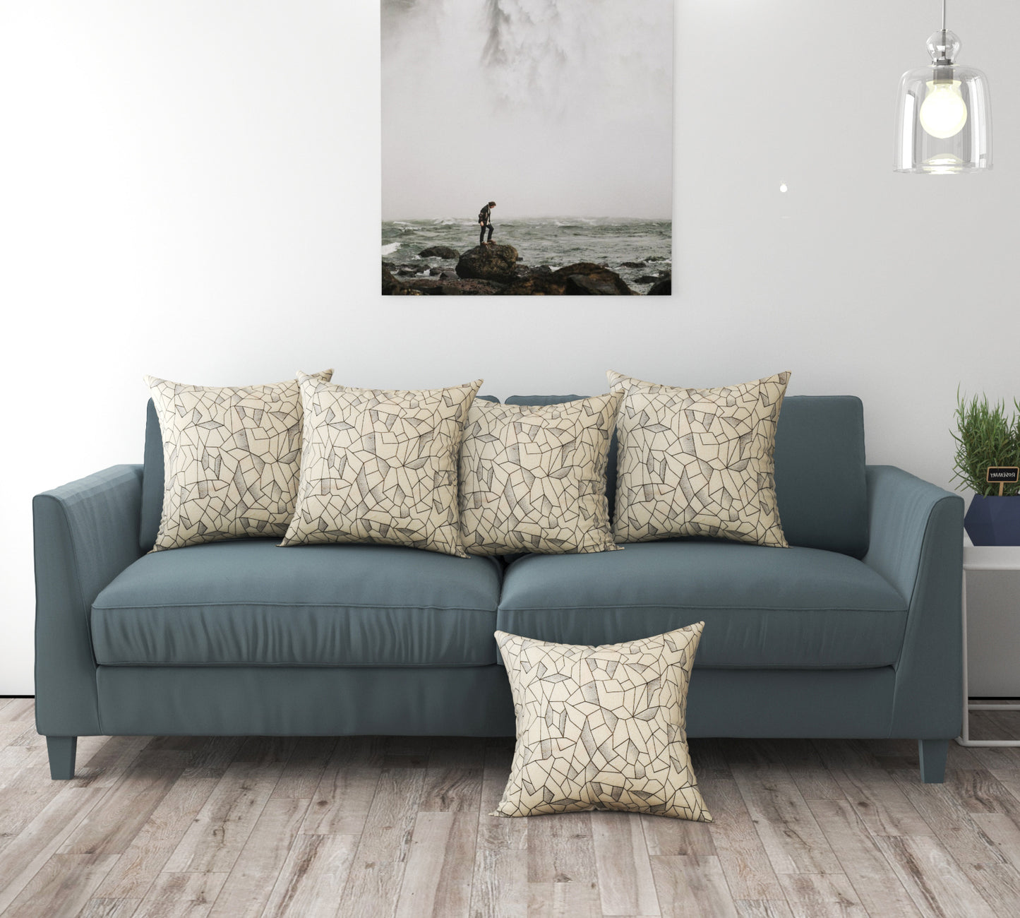 Bigger Fish Set of 5 Suede Cushion Covers - Cream (16x16 Inches)