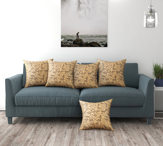 Bigger Fish Set of 5 Suede Cushion Covers - Gold (16x16 Inches)