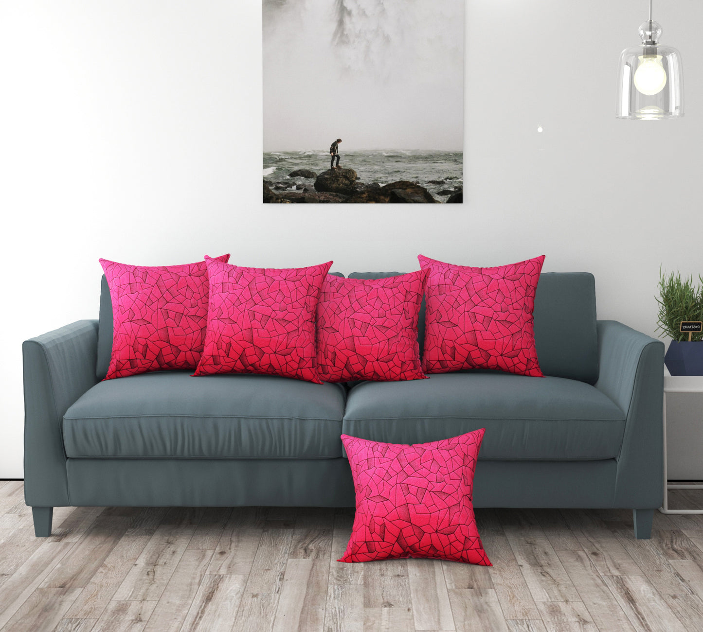 Bigger Fish Set of 5 Suede Cushion Covers - Pink (16x16 Inches)