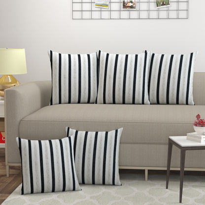 Bigger Fish Set of 5 Tissue Chenille Striped Cushion Covers - Black (16x16 Inches)