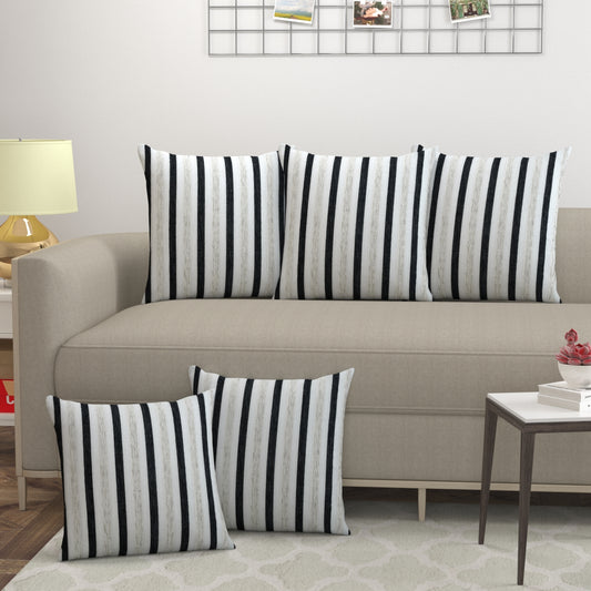 Bigger Fish Set of 5 Tissue Chenille Striped Cushion Covers - Black (16x16 Inches)
