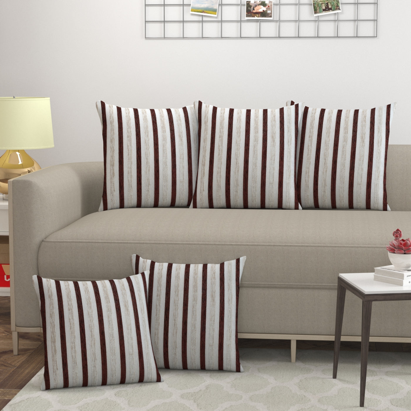 Bigger Fish Set of 5 Tissue Chenille Striped Cushion Covers - Brown (16x16 Inches)