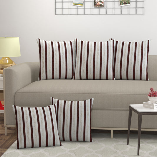 Bigger Fish Set of 5 Tissue Chenille Striped Cushion Covers - Brown (16x16 Inches)