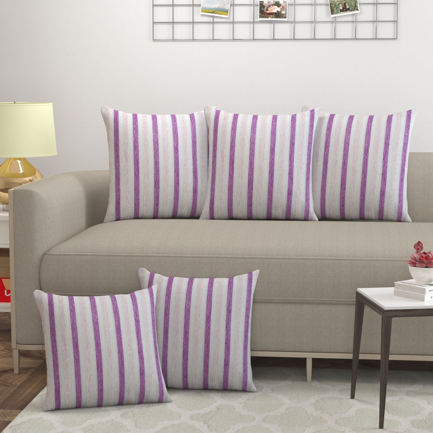 Bigger Fish Set of 5 Tissue Chenille Striped Cushion Covers - Lavender (16x16 Inches)
