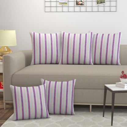 Bigger Fish Set of 5 Tissue Chenille Striped Cushion Covers - Lavender (16x16 Inches)