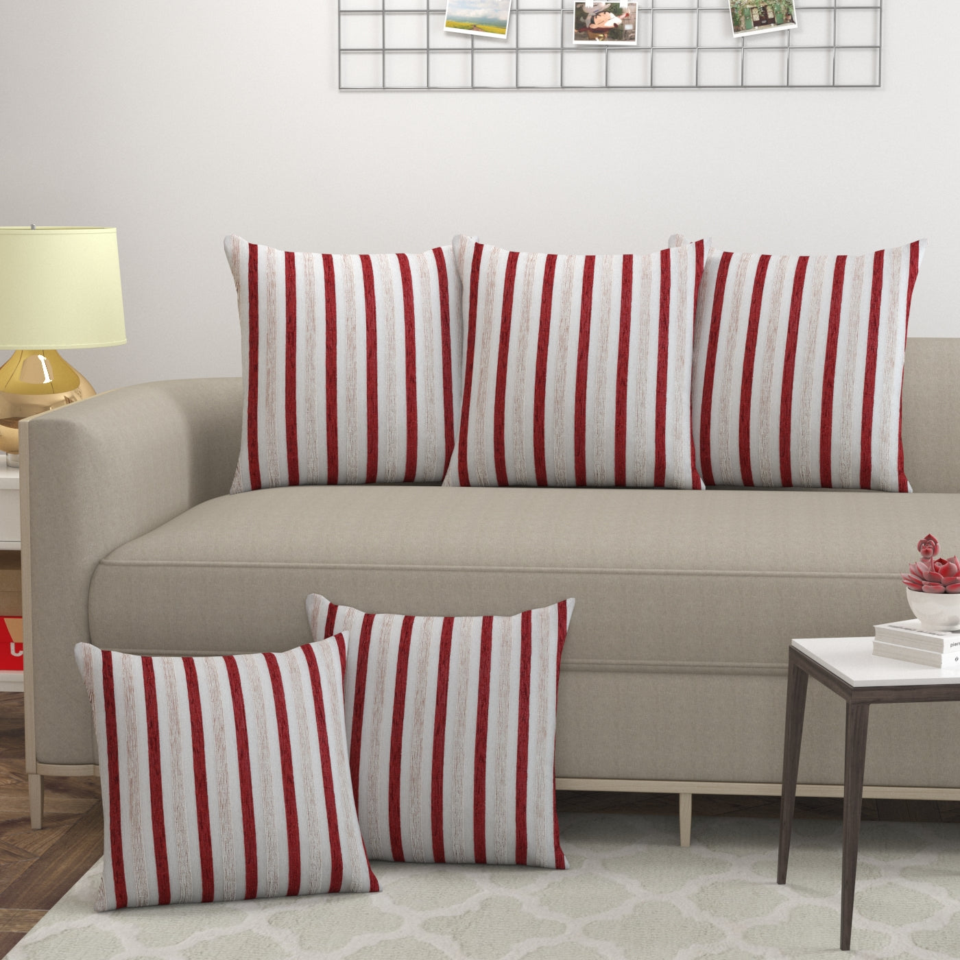 Bigger Fish Set of 5 Tissue Chenille Striped Cushion Covers - Maroon (16x16 Inches)