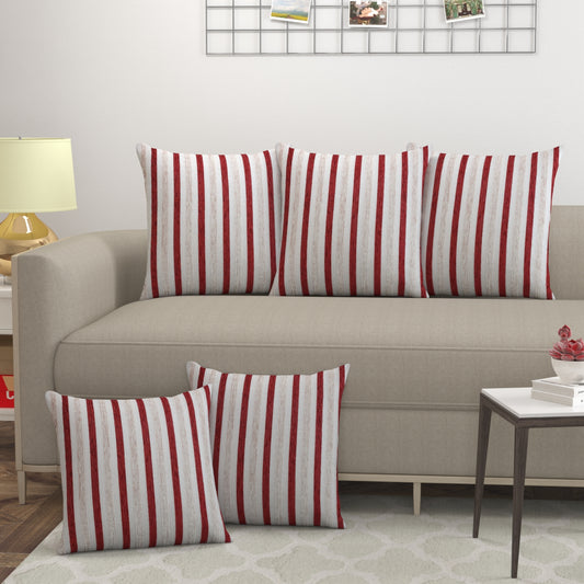 Bigger Fish Set of 5 Tissue Chenille Striped Cushion Covers - Maroon (16x16 Inches)