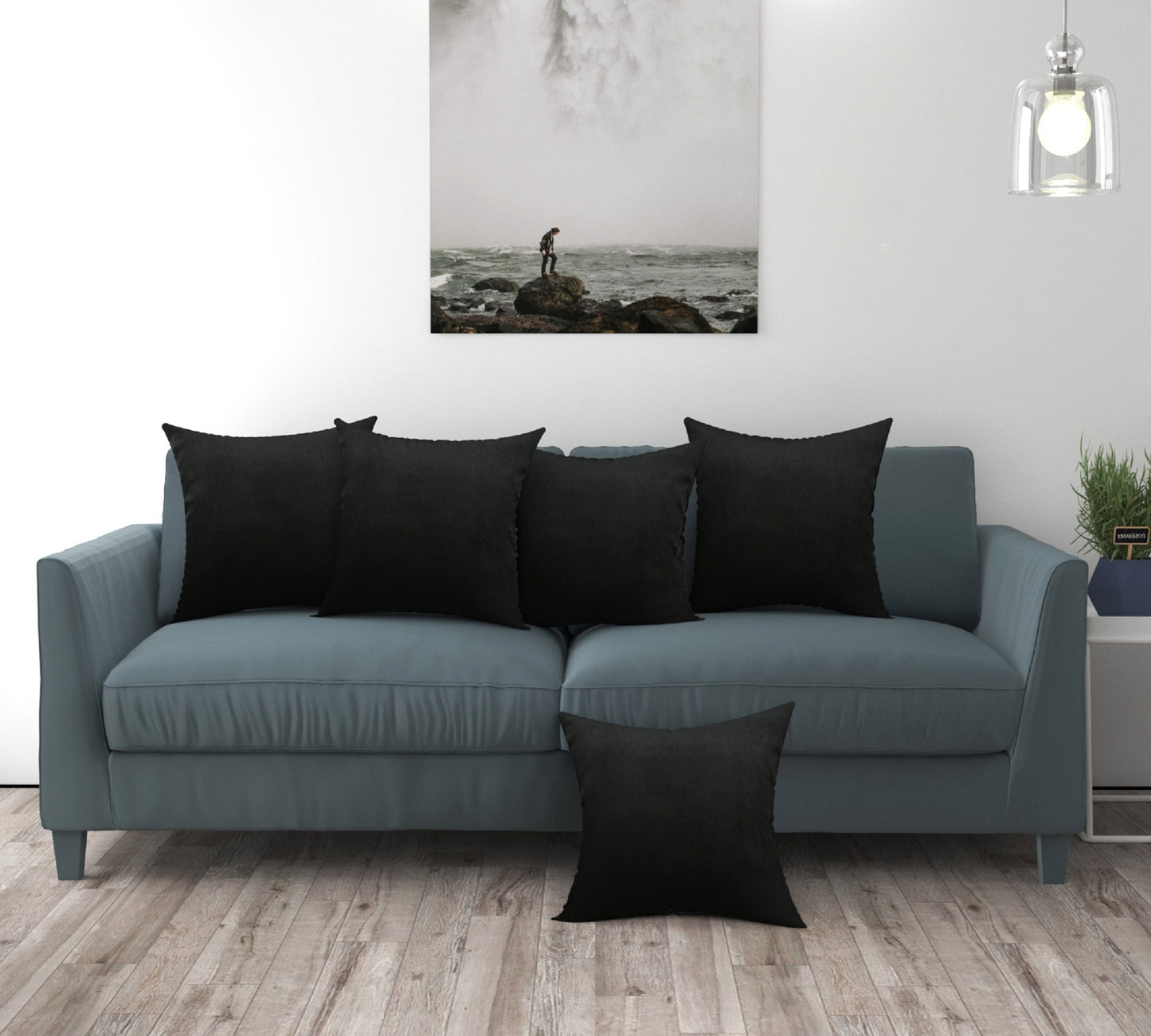 Bigger Fish Set of 5 Plain Velvet Cushion Covers - Black (16x16 Inches)