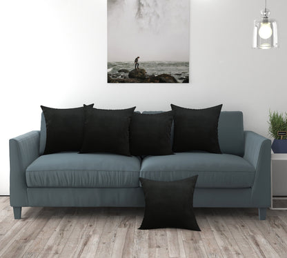 Bigger Fish Set of 5 Plain Velvet Cushion Covers - Black (16x16 Inches)