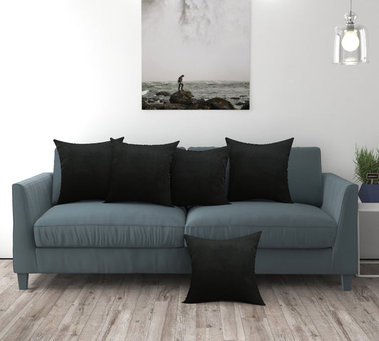 Bigger Fish Set of 5 Plain Velvet Cushion Covers - Black (16x16 Inches)
