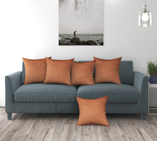Bigger Fish Set of 5 Plain Velvet Cushion Covers - Brown (16x16 Inches)