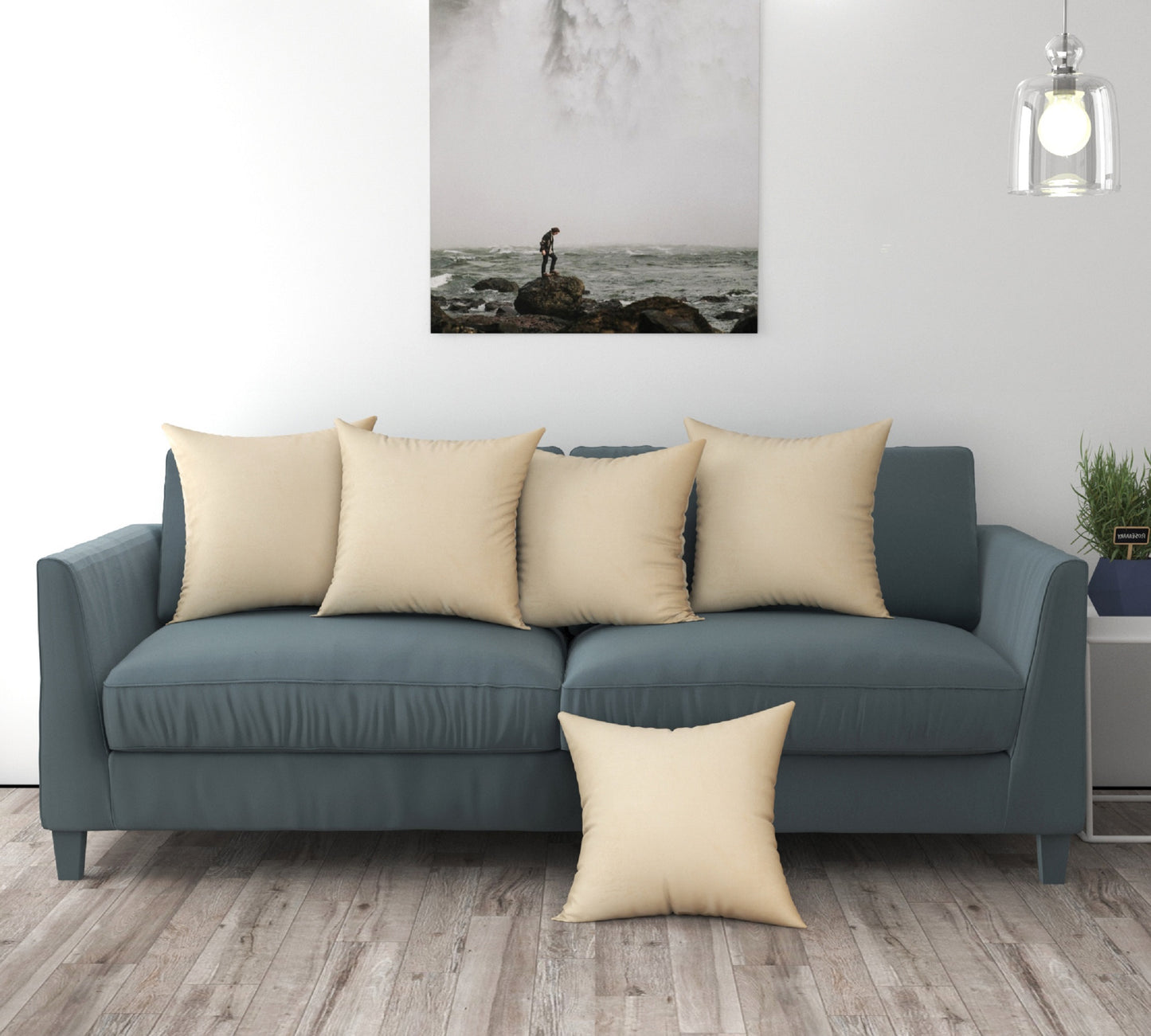 Bigger Fish Set of 5 Plain Velvet Cushion Covers - Cream (16x16 Inches)