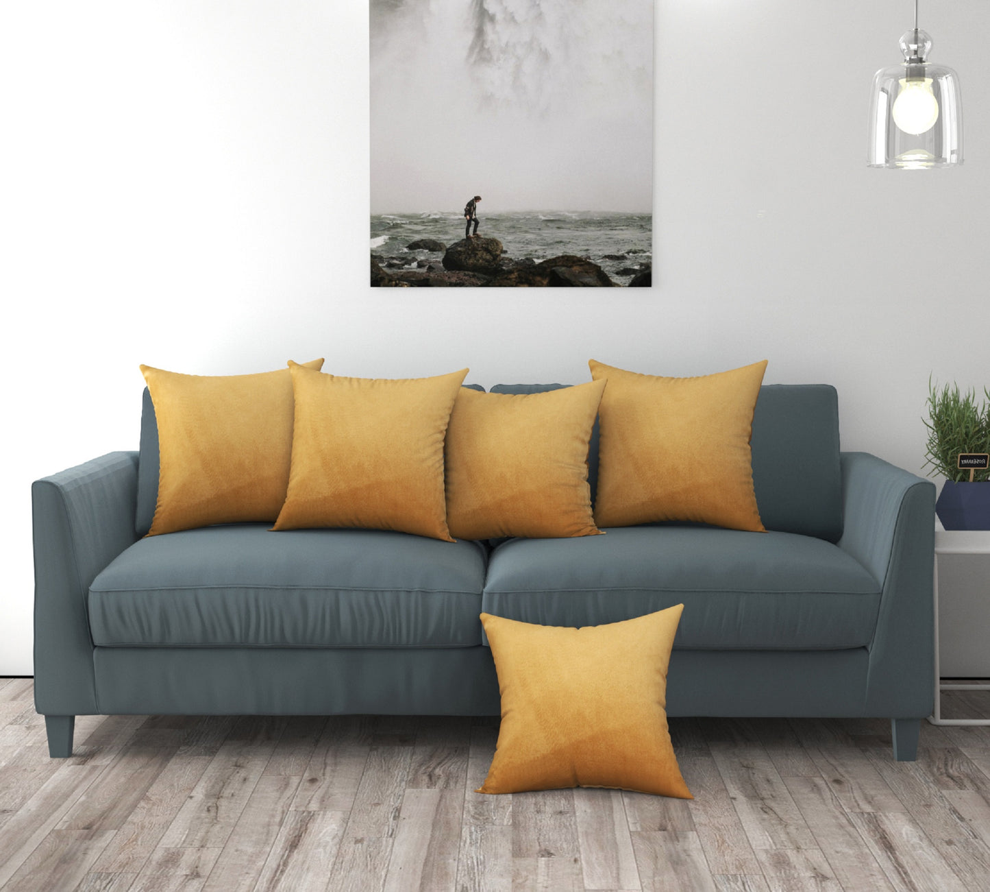 Bigger Fish Set of 5 Plain Velvet Cushion Covers - Gold (16x16 Inches)