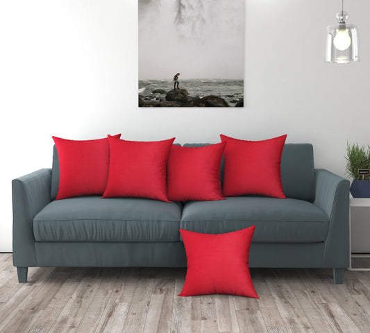 Bigger Fish Set of 5 Plain Velvet Cushion Covers - Maroon (16x16 Inches)