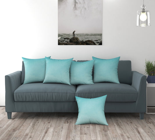 Bigger Fish Set of 5 Plain Velvet Cushion Covers - L Blue (16x16 Inches)