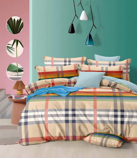Bigger Fish 240 TC Poly cotton King Size Bedsheet 108x108 Inch with 2 Pillow Cover (Multicolor)