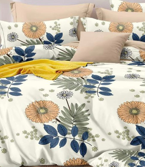 Bigger Fish 240 TC Poly cotton King Size Bedsheet 108x108 Inch with 2 Pillow Cover (Multicolor)