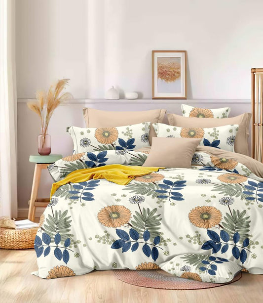 Bigger Fish 240 TC Poly cotton King Size Bedsheet 108x108 Inch with 2 Pillow Cover (Multicolor)