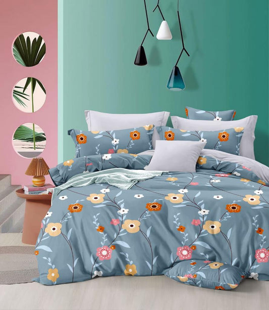 Bigger Fish 240 TC Poly cotton King Size Bedsheet 108x108 Inch with 2 Pillow Cover (Multicolor)